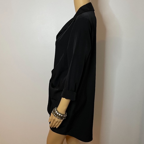 Black sheen lightweight button down long sleeve dress w/ bow tie in the front! - Picture 9 of 14